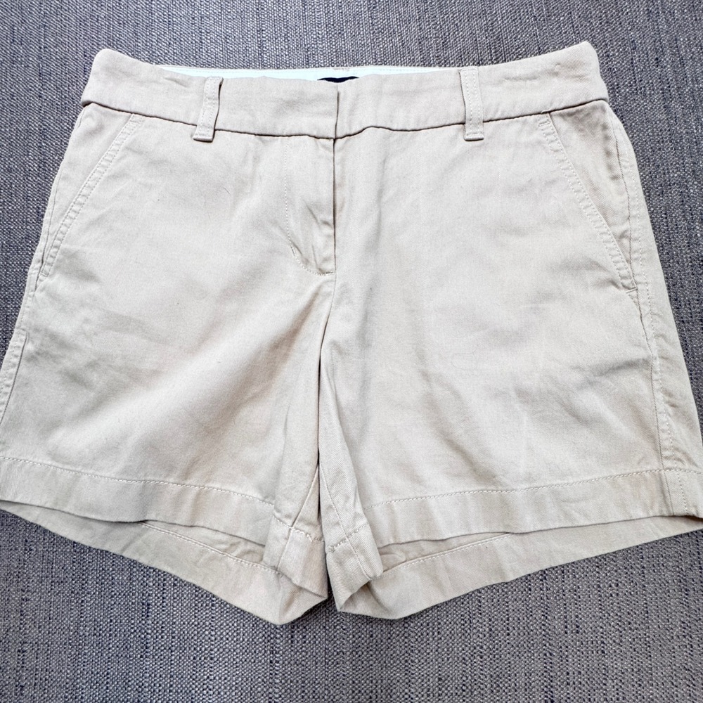 J.Crew Womens Khaki Chino Shorts Size 4 Cotton Twill Mid Rise 3 Inch Inseam